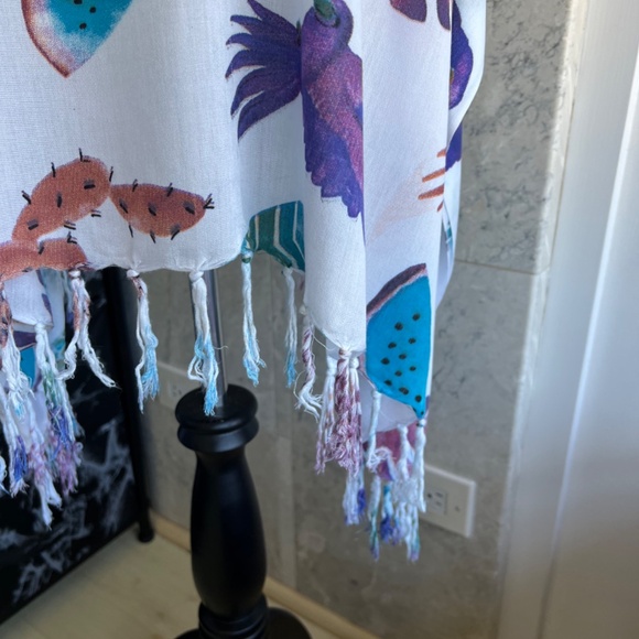 Beach Cover up, Natural Pattern Poncho With Fringe , Swimming Cover Up - Picture 11 of 11